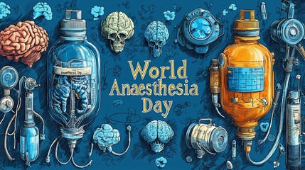 Creative illustration celebrating World Anaesthesia Day with medical themes