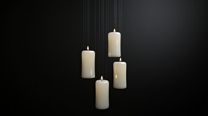 Six glowing candles suspended against a black background illuminate the dark room, providing a serene, calming ambiance perfect for quiet moments