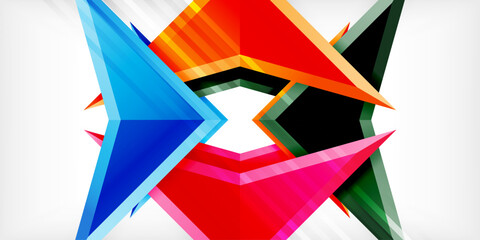 Arrows with 3d effect abstract background. Triangles on light grey backdrop