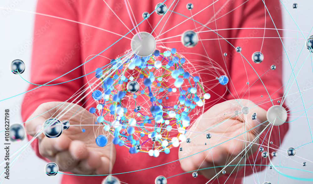 Leinwandbilder Global network. Blockchain. 3D illustration. Neural networks and artificial intelligence. Abstract