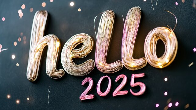 A colorful display of lights forms the words hello 2025 against a dark backdrop, celebrating the arrival of the new year with festive cheer and excitement - Powered by Adobe