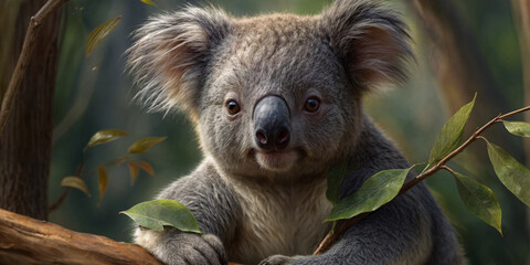 Obraz premium Australia Day. close-up of a koala sitting in a eucalyptus tree,