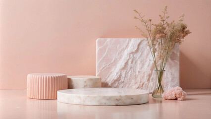 Stone podium for product display with a modern background, ideal for natural-themed branding and clean, minimalist designs