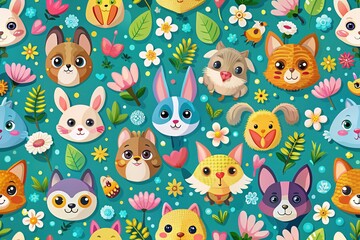 Naklejka premium Cute Animal Vector Pattern for Design - Seamless and Playful Illustrations