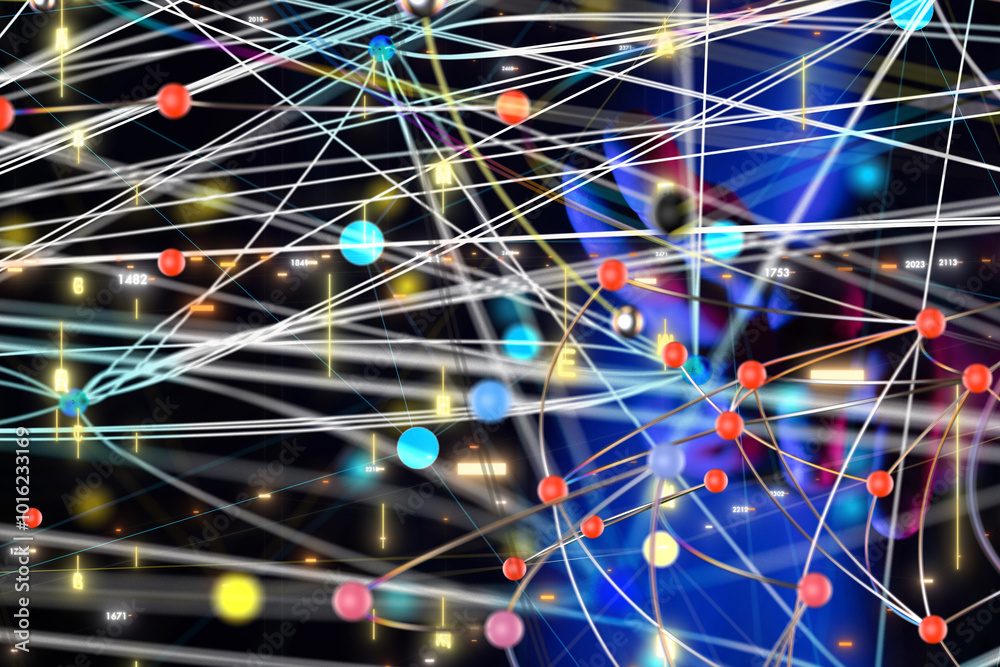 Fototapete Global network. Blockchain. 3D illustration. Neural networks and artificial intelligence. Abstract  - 3d