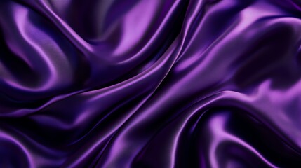 Obraz premium dark purple silk fabric with flowing waves, draped elegantly on a velvet backdrop, creates a luxurious and shiny texture