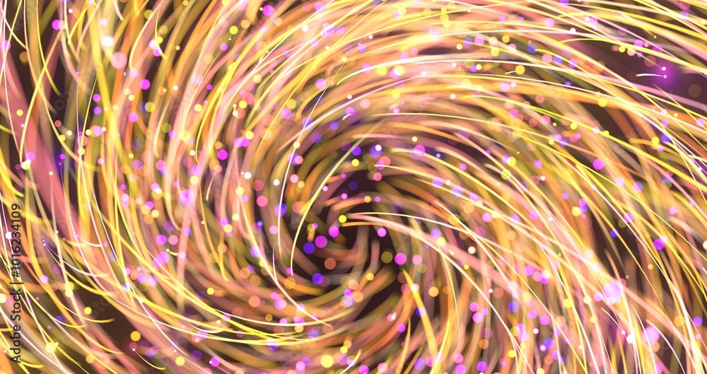 Poster Flying inside digital data tunnel. Futuristic abstract background with neon rays