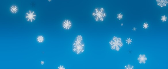 White Snowflakes Falling on Blue Sky