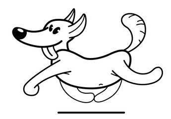 Funny cartoon dog running brave and positive vector flat style illustration isolated on white, cute and adorable domestic animal friend.