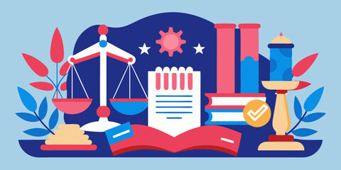 Constitution day celebration with legal symbols and educational elements