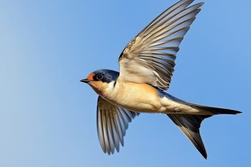 Barn Swallow in Flight: A Stunning Portrait Against the German Blue Sky