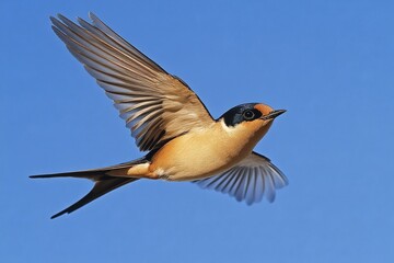 Obraz premium Barn Swallow in Flight: Bird Freedom in Blue Skies over Germany