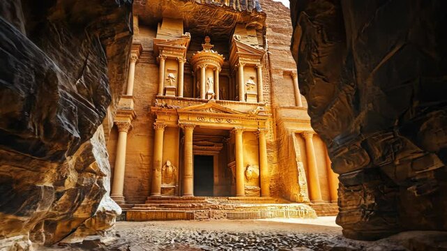 The Treasury in Petra, Jordan, is a breathtaking example of ancient architecture carved into the sandstone cliffs