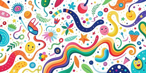 Fototapeta premium Fun Doodle Colorful Squiggles and Confetti Background for Trendy Designs
