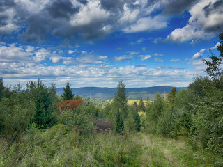 The landscape of Carpathian Mountains in the cloudy weather. Perfect weather condition in the summer season