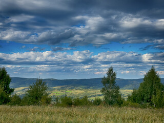 The landscape of Carpathian Mountains in the cloudy weather. Perfect weather condition in the summer season