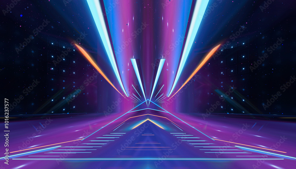 Canvas Prints abstract neon background with rays and spotlights.