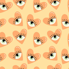 Peach Love Heart Eyes Seamless Repeat Pattern