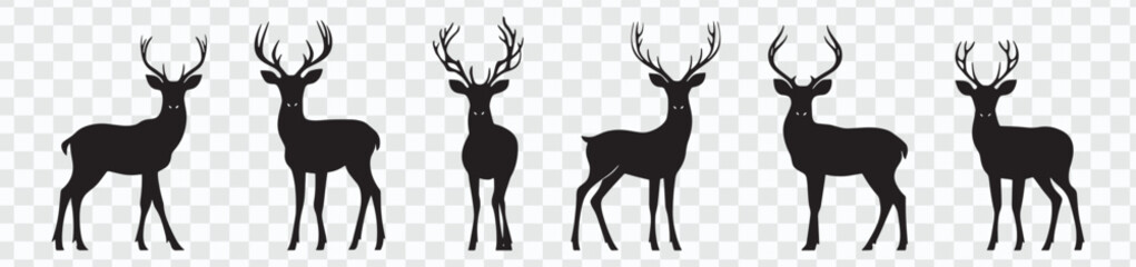 Set of Deer Silhouettes Vector Clip Art on White Background