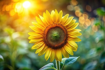 Fototapeta premium Macro shot of a sunflower in a garden setting