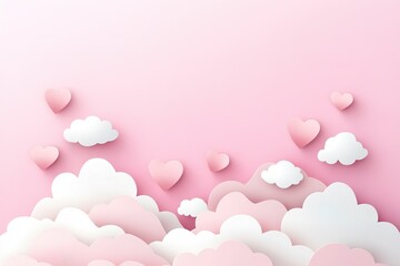 Valentine's Day background with clouds and floating hearts