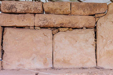 Exterior wall of the ancient temple Hagar Qim, Malta, Europe