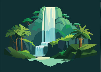lush rainforest with waterfall vector simple 3d isolated illustration 