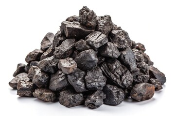 Macro shot of coal stack isolated on white background