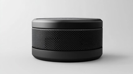 Realistic black Bluetooth speaker isolated on white background modern wireless speaker design sleek and minimalist tech gadget for music and sound reproduction. Generative AI