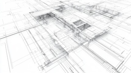 Detailed architectural construction blueprints on a white background showcasing technical lines and building schematics in a realistic high-resolution layout. Generative AI