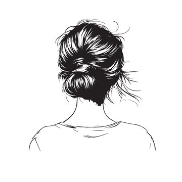 recommend clip art: Women messy bun hairstyles, vector line art illustration
