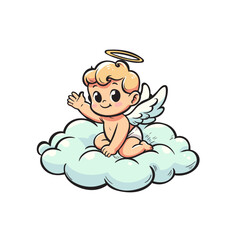 cute baby angel sitting on cloud graphic vector illustration	