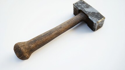 Heavy-duty hammer with wooden handle isolated on white background ideal for construction repair and tool imagery. Realistic rugged and durable hand tool representation.. Generative AI