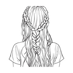 Vector illustration of young girl with a high ponytail hair, side view, simple lines