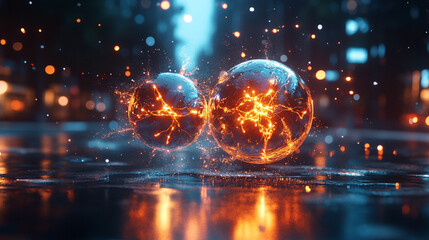 Two proton particles collide on a black background, symbolizing high-energy physics, particle collisions, and subatomic interactions. The image represents the unseen forces shaping the universe's fund