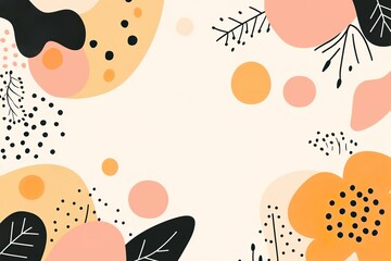 Minimalist floral abstract design with pastel shapes and botanical elements