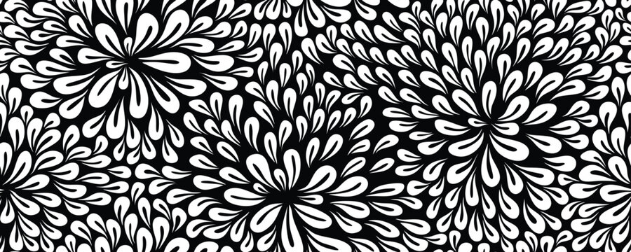 Fototapeta Abstract black shape leaves and flower vector seamless pattern. floral texture background.