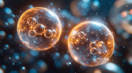 Two proton particles collide on a black background, symbolizing high-energy physics, particle collisions, and subatomic interactions. The image represents the unseen forces shaping the universe's fund