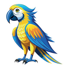 Vibrant blue and yellow macaw parrot with detailed feathers and sharp talons
