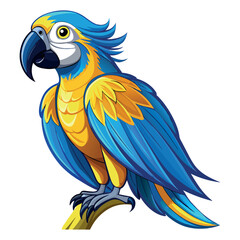 Vibrant blue and yellow macaw parrot perched on a branch illustration