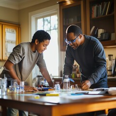 Fototapeta premium Father and Son Bonding Over Science Experiment