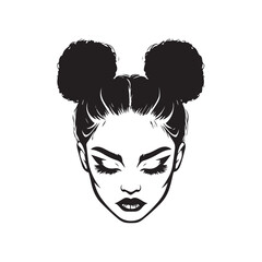 Women messy bun hairstyles, vector line art illustration