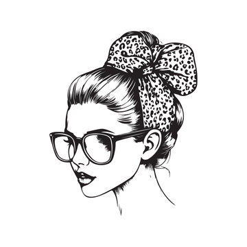recommend clip art: Messy bun hairstyles, vector line art illustration