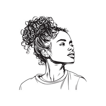 recommend clip art: Messy bun hairstyles, vector line art illustration