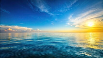 Fototapeta premium Macro view of light blue sky and yellow horizon meeting deep blue sea