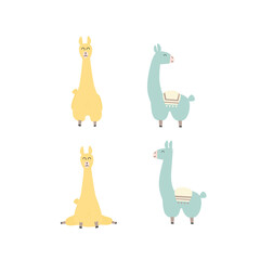 Hand drawn vector abstract lama or alpacas with different pose isolated on white background