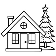 Cozy Cottage with Christmas Tree - Vector Art