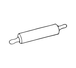 Hand-drawn rolling pin. A baking kitchen utensil and cooking tool. Wooden backing rolling pin, kitchen utensil, for pastry, bread, and cooking.