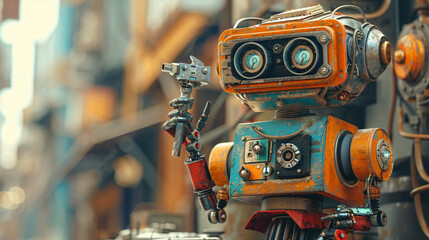 An illustration of a robotic human head with intricate mechanical components exposed, featuring a transparent skull and visible brain connections, surrounded by a digital matrix