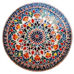 Obraz premium A colorful, intricate mosaic pattern featuring floral and geometric designs.